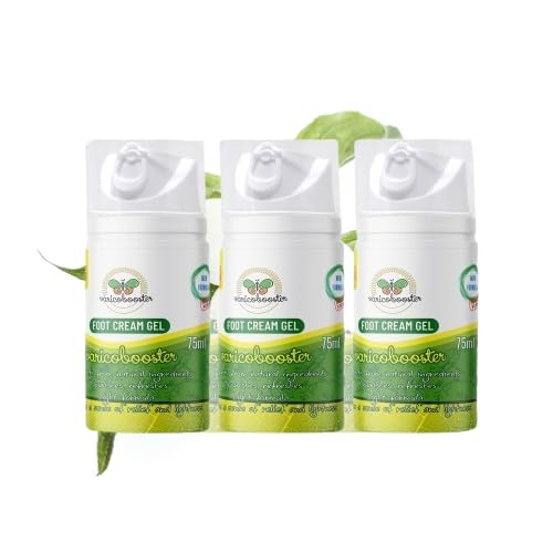 VARICOBOOSTER Gel-Fußcreme, 3 x 75 ml, über 25 sorgfältig ausgewählte Inhaltsstoffe, neue verbesserte Formel für Füße auf Basis natürlicher Komponenten, Nova Botea Airless-Pumpe
